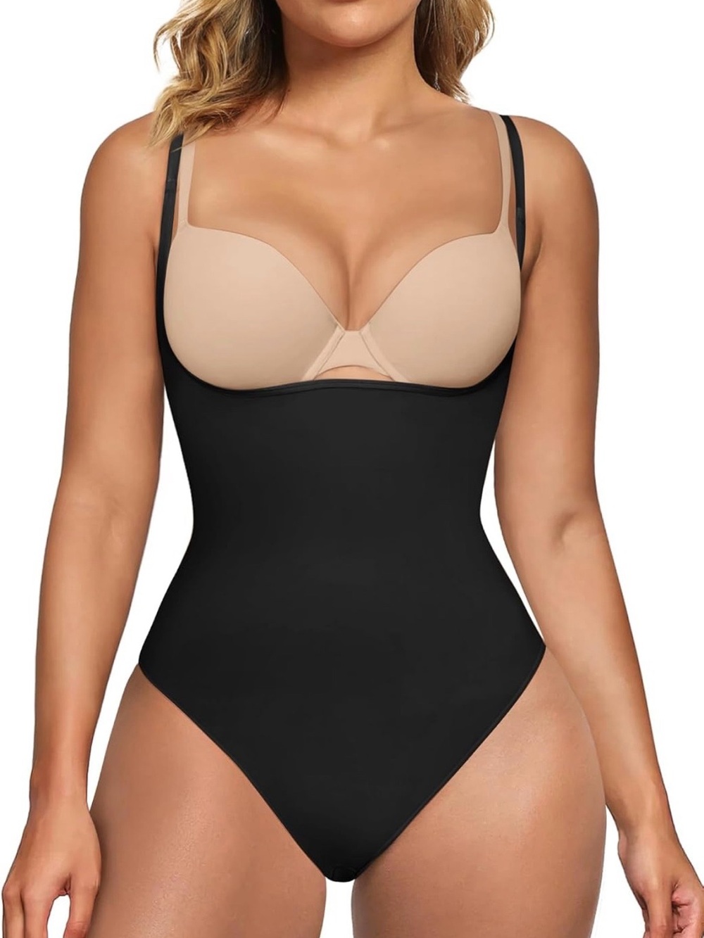 SHAPERX Open Bust Thong Bodysuit Shapewear Black 2XL/3XL